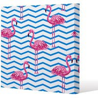 Benjamin Tate Design Flamingo & Blue Geometric Lines (Canvas Print) / 46 x 46 x 4cm in Natural | Size: 46 x 46 x 4 cm