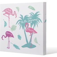 Benjamin Tate Design Palm & Flamingo (Canvas Print) / 114 x 114 x 4cm in Natural | Size: 114 x 114 x 4 cm