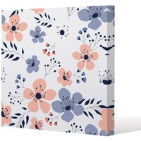 Benjamin Tate Design Pink & Blue Flowers (Canvas Print) / 46 x 46 x 4cm in Natural | Size: 46 x 46 x 4 cm