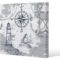 Benjamin Tate Design Compass & Map (Canvas Print) / 61 x 61 x 4cm in Natural | Size: 61 x 61 x 4 cm