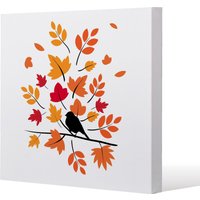 Benjamin Tate Design Autumn Bird on Branch (Canvas Print) / 101 x 101 x 4cm in Natural | Size: 101 x 101 x 4 cm