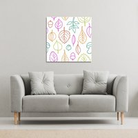 Benjamin Tate Design Multi Colour Leaves Illustration (Canvas Print) / 127 x 127 x 4cm in Natural | Size: 127 x 127 x 4 cm