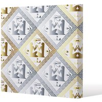 Benjamin Tate Design Egyptian Hieroglyphs in Gold & Silver (Canvas Print) / 90 x 90 x 4cm in Natural | Size: 90 x 90 x 4 cm