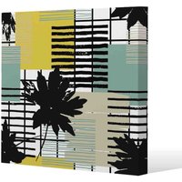 Benjamin Tate Design Geometric Shape & Leaf Print in Yellow & Green (Canvas Print) / 90 x 90 x 4cm in Natural | Size: 90 x 90 x 4 cm