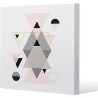Benjamin Tate Design Pink & Grey Geometric Triangles (Canvas Print) / 90 x 90 x 4cm in Natural | Size: 90 x 90 x 4 cm