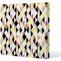 Benjamin Tate Design Yellow, Pink & Black Geometric Pattern (Canvas Print) / 61 x 61 x 4cm in Natural | Size: 61 x 61 x 4 cm