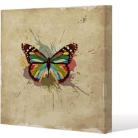 Benjamin Tate Design Butterfly & Paint Splats (Canvas Print) / 90 x 90 x 4cm in Natural | Size: 90 x 90 x 4 cm