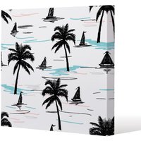 Benjamin Tate Design Palm Trees & Sailboats (Canvas Print) / 46 x 46 x 4cm in Natural | Size: 46 x 46 x 4 cm