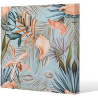 Benjamin Tate Design Pink Tropical Flowers (Canvas Print) / 127 x 127 x 4cm in Natural | Size: 127 x 127 x 4 cm