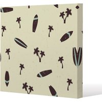 Benjamin Tate Design Surf Board & Palm Silhouettes (Canvas Print) / 101 x 101 x 4cm in Natural | Size: 101 x 101 x 4 cm