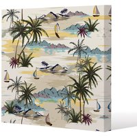 Benjamin Tate Design Palm & Sailboats (Canvas Print) / 46 x 46 x 4cm in Natural | Size: 46 x 46 x 4 cm