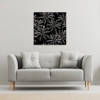 Benjamin Tate Design White Palm Trees on Black (Canvas Print) / 46 x 46 x 4cm in Natural | Size: 46 x 46 x 4 cm