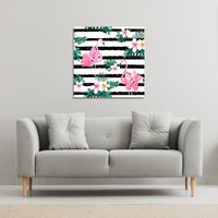 Benjamin Tate Design Floral Flamingos (Canvas Print) / 90 x 90 x 4cm in Natural | Size: 90 x 90 x 4 cm