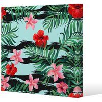Benjamin Tate Design Red & Pink Tropical Plants (Canvas Print) / 61 x 61 x 4cm in Natural | Size: 61 x 61 x 4 cm