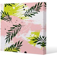 Benjamin Tate Design Green Leaves on Brush Strokes (Canvas Print) / 90 x 90 x 4cm in Natural | Size: 90 x 90 x 4 cm