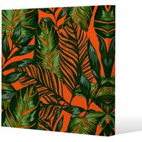 Benjamin Tate Design Green Tropical Leaves on Orange (Canvas Print) / 61 x 61 x 4cm in Natural | Size: 61 x 61 x 4 cm