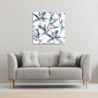 Benjamin Tate Design Winter Pink & Blue Flowers (Canvas Print) / 77 x 77 x 4cm in Natural | Size: 77 x 77 x 4 cm