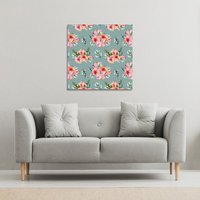 Benjamin Tate Design Pink Flowers (Canvas Print) / 90 x 90 x 4cm in Natural | Size: 90 x 90 x 4 cm