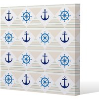 Benjamin Tate Design Nautical Elements on Striped Background (Canvas Print) / 114 x 114 x 4cm in Natural | Size: 114 x 114 x 4 cm