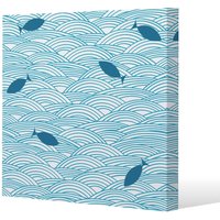 Benjamin Tate Design Waves & Fish (Canvas Print) / 127 x 127 x 4cm in Natural | Size: 127 x 127 x 4 cm