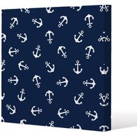 Benjamin Tate Design Anchors on Navy Background (Canvas Print) / 127 x 127 x 4cm in Natural | Size: 127 x 127 x 4 cm