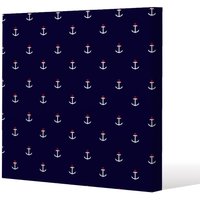 Benjamin Tate Design White & Red Anchors on Navy (Canvas Print) / 101 x 101 x 4cm in Natural | Size: 101 x 101 x 4 cm