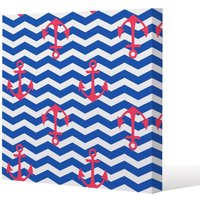 Benjamin Tate Design Anchors on Zig Zag Stripes (Canvas Print) / 61 x 61 x 4cm in Natural | Size: 61 x 61 x 4 cm