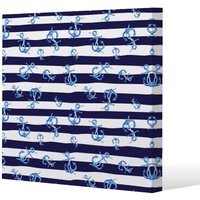 Benjamin Tate Design Blue Anchors on Navy Striped Background (Canvas Print) / 101 x 101 x 4cm in Natural | Size: 101 x 101 x 4 cm