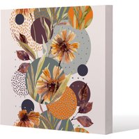 Benjamin Tate Design Orange Geometric With Flowers (Canvas Print) / 77 x 77 x 4cm in Natural | Size: 77 x 77 x 4 cm