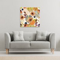 Benjamin Tate Design Autumn Flowers (Canvas Print) / 90 x 90 x 4cm in Natural | Size: 90 x 90 x 4 cm