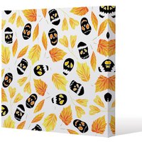 Benjamin Tate Design Autumn Leaves & Halloween Skulls (Canvas Print) / 90 x 90 x 4cm in Natural | Size: 90 x 90 x 4 cm
