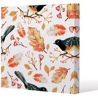 Benjamin Tate Design Birds & Leaves in Autumn (Canvas Print) / 77 x 77 x 4cm in Natural | Size: 77 x 77 x 4 cm