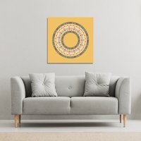 Benjamin Tate Design Orange Circle Ornament. Round Frame (Canvas Print) / 46 x 46 x 4cm in Natural | Size: 46 x 46 x 4 cm
