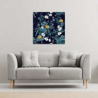 Benjamin Tate Design Blue & Yellow Flowers (Canvas Print) / 77 x 77 x 4cm in Natural | Size: 77 x 77 x 4 cm