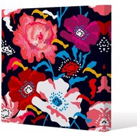 Benjamin Tate Design Bright Flowers on Dark Background (Canvas Print) / 101 x 101 x 4cm in Natural | Size: 101 x 101 x 4 cm