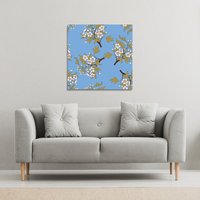 Benjamin Tate Design Orchid Branches on Blue (Canvas Print) / 114 x 114 x 4cm in Natural | Size: 114 x 114 x 4 cm