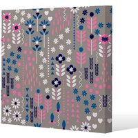 Benjamin Tate Design Selection of Flowers in Pink, Blue & White (Canvas Print) / 114 x 114 x 4cm in Natural | Size: 114 x 114 x 4 cm