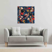 Benjamin Tate Design Bright Red & Orange Tropical Flowers & Plants (Canvas Print) / 90 x 90 x 4cm in Natural | Size: 90 x 90 x 4 cm
