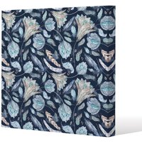 Benjamin Tate Design Boho Chic Indigo Pattern (Canvas Print) / 61 x 61 x 4cm in Natural | Size: 61 x 61 x 4 cm