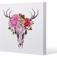 Benjamin Tate Design Deer animal skull with flowers & feathers (Canvas Print) / 101 x 101 x 4cm in Natural | Size: 101 x 101 x 4 cm