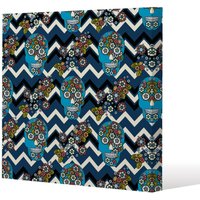 Benjamin Tate Design Embroidery colorful simplified ethnic skull Blue pattern (Canvas Print) / 127 x 127 x 4cm in Natural | Size: 127 x 127 x 4 cm