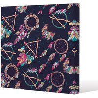 Benjamin Tate Design Pattern with Different Dream Catcher Amulet (Canvas Print) / 90 x 90 x 4cm in Natural | Size: 90 x 90 x 4 cm