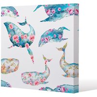 Benjamin Tate Design Whale with flowers (Canvas Print) / 77 x 77 x 4cm in Natural | Size: 77 x 77 x 4 cm