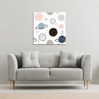 Benjamin Tate Design Child hand drawn space elements (Canvas Print) / 46 x 46 x 4cm in Natural | Size: 46 x 46 x 4 cm
