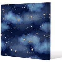 Benjamin Tate Design Dark blue sky with gold foil constellations (Canvas Print) / 77 x 77 x 4cm in Natural | Size: 77 x 77 x 4 cm