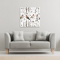 Benjamin Tate Design Goldfinches & autumn dry plants (Canvas Print) / 114 x 114 x 4cm in Natural | Size: 114 x 114 x 4 cm