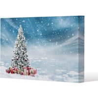 Benjamin Tate Design Beautiful decorated snowed in christmas tree (canvas) / 31 x 41 x 4cm in Natural | Size: 31 x 41 x 4 cm