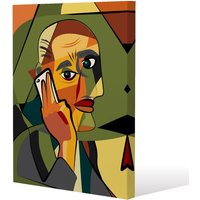 Benjamin Tate Design portrait cubism art style, man calls on a phone (Canvas Print) / 77 x 51 x 4cm in Natural | Size: 77 x 51 x 4 cm