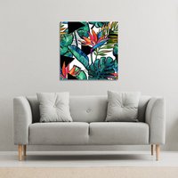 Benjamin Tate Design flowers with contour (Canvas Print) / 77 x 77 x 4cm in Natural | Size: 77 x 77 x 4 cm