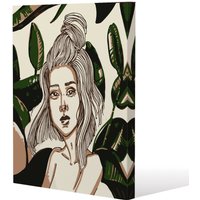 Benjamin Tate Design Young woman in tropical leaves (Canvas Print) / 61 x 91 x 4cm in Natural | Size: 61 x 91 x 4 cm